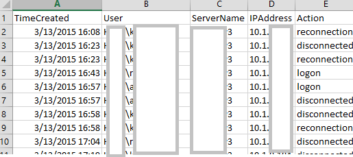 RDP Connection Report output