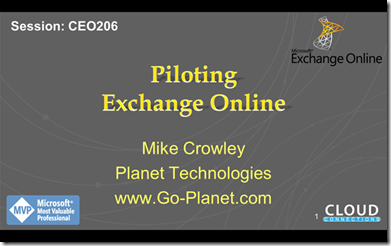 Piloting Exchange Online - Cloud Connections session title slide