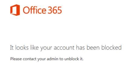 Office 365 account blocked error