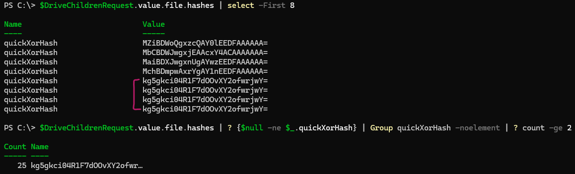 OneDrive and SharePoint file deduplication report output