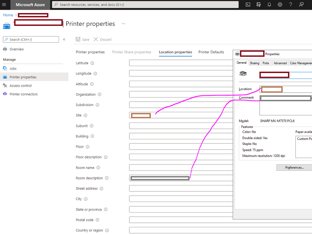 Print attribute translation between on-premises and cloud
