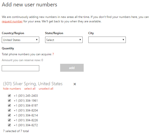 Cloud PBX phone number selection