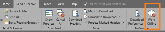 Outlook Work Offline button