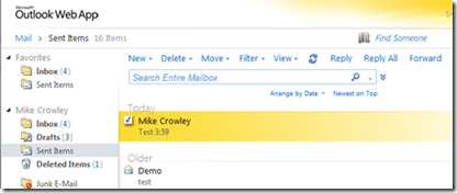 OWA Sent Items folder