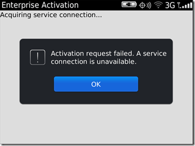Activation Request failed.  A service connection is unavailable