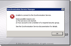 Unable to connect to the Synchronization Service
