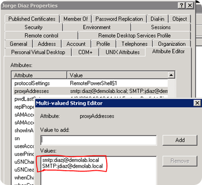 ADUC - ProxyAddresses